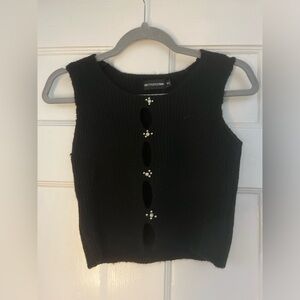 Black Diamante Trim Knitted Top